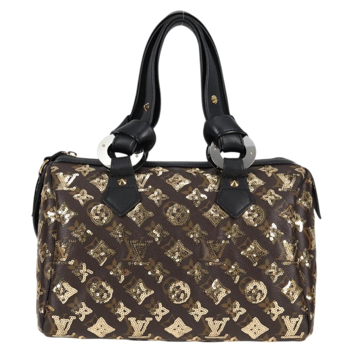 LOUIS VUITTON Monogram Eclipse Sequins Speedy 30 Bag Gold M40244 yk18412M