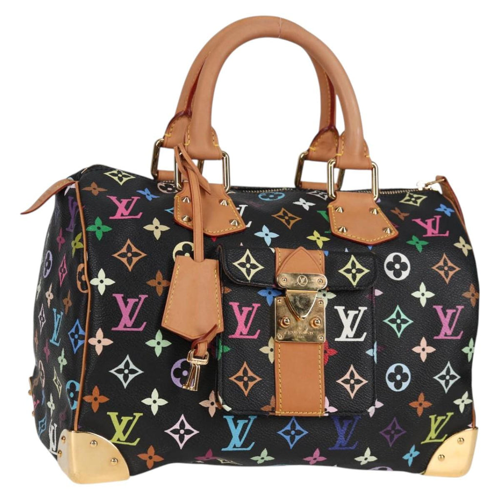 LOUIS VUITTON Monogram Multicolor Speedy 30 Hand Bag Black M92642 yk19115A