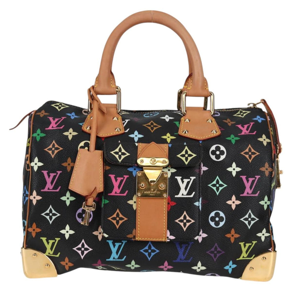 LOUIS VUITTON Monogram Multicolor Speedy 30 Hand Bag Black M92642 yk19115A