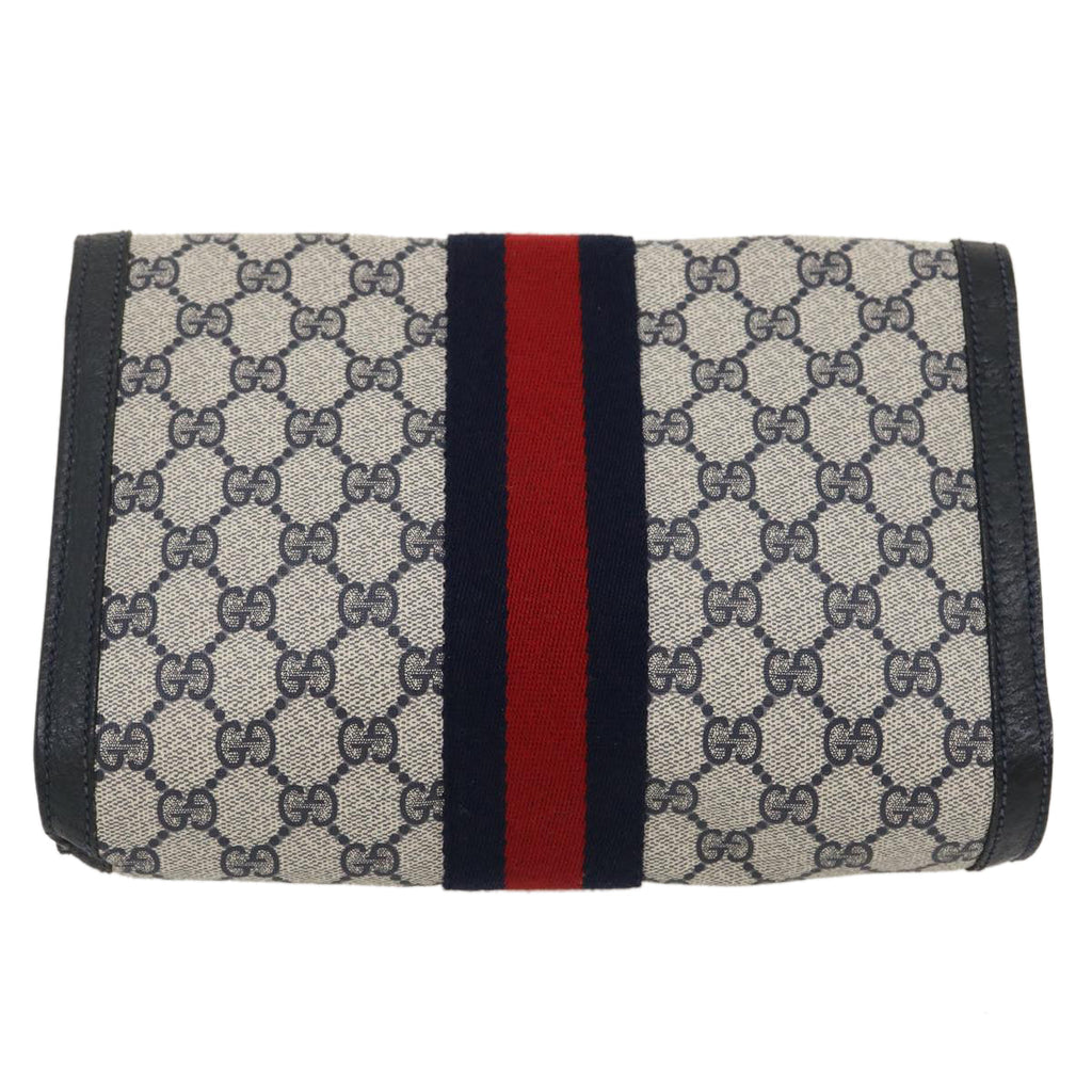 GUCCI GG Canvas Sherry Line Clutch Bag Navy Red yk4501