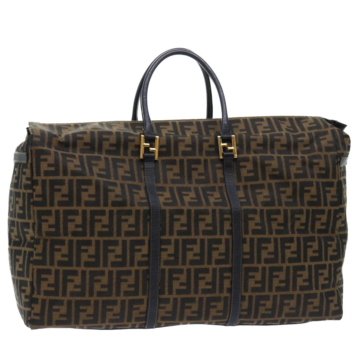 FENDI Zucca Canvas Boston Bag Brown Black yk8493