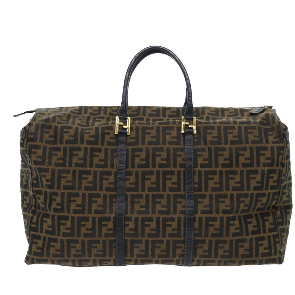 FENDI Zucca Canvas Boston Bag Brown Black yk8493