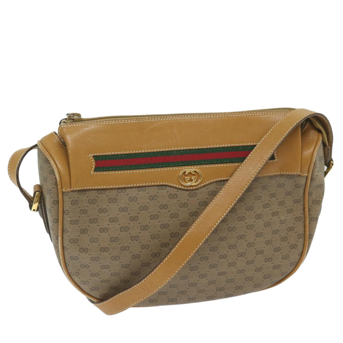 GUCCI Micro GG Canvas Web Sherry Line Shoulder Bag PVC Beige Green yk9514